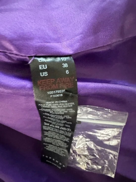 Topshop Purple Faux Fur Coat NWT Statement Teddy Coat Size 6 - Picture 10 of 14